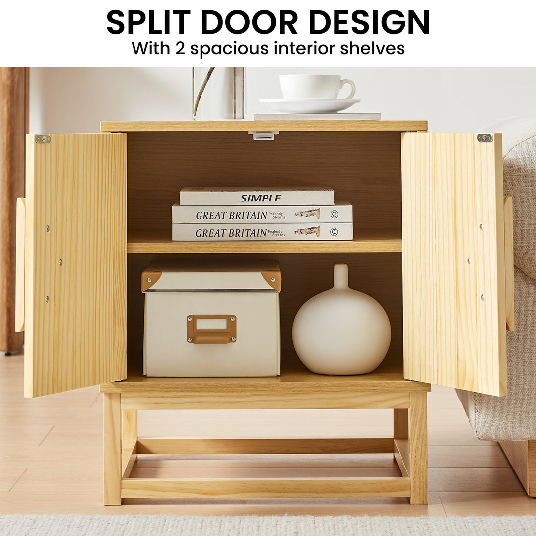 P&F ZennHome Luca Bedside Table Split Door Night Stand - Natural