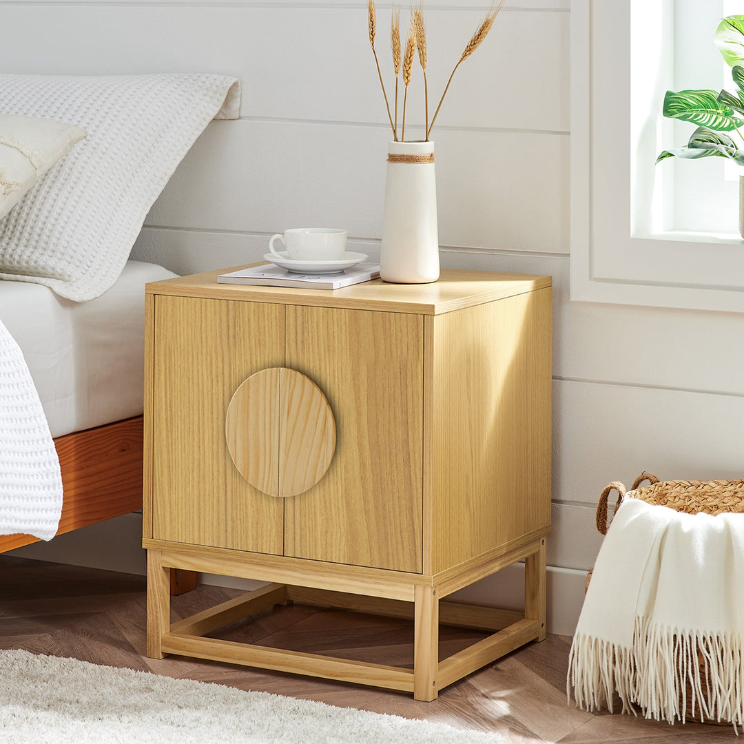 P&F ZennHome Luca Bedside Table Split Door Night Stand - Natural