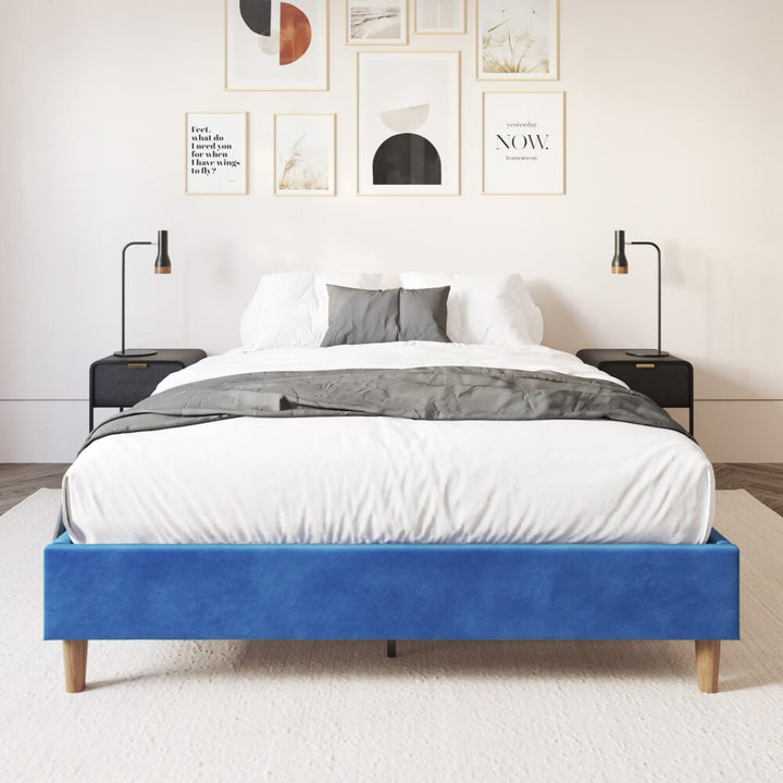 P&F Velvet Blue Bed Frame Double