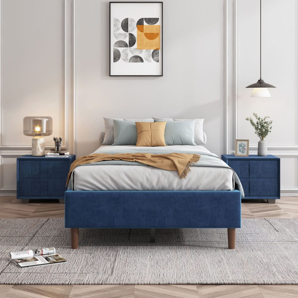 P&F Velvet Blue Bed Frame Double