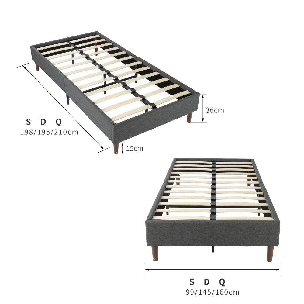 P&F Bedframe with Wooden Slats (Light Grey) Queen