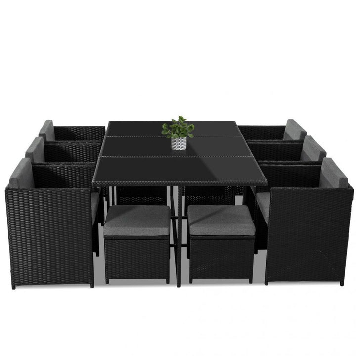 P&F ZennHome  Bali 11 Piece Outdoor Dining Set Black