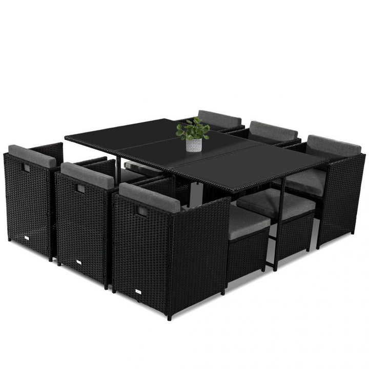 P&F ZennHome  Bali 11 Piece Outdoor Dining Set Black