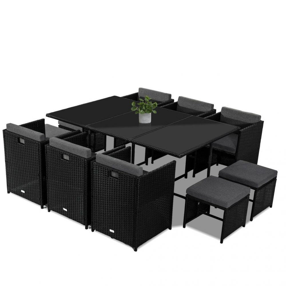 P&F ZennHome  Bali 11 Piece Outdoor Dining Set Black