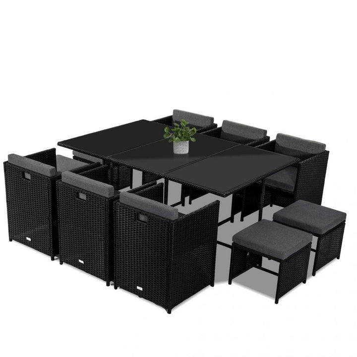 P&F ZennHome  Bali 11 Piece Outdoor Dining Set Black