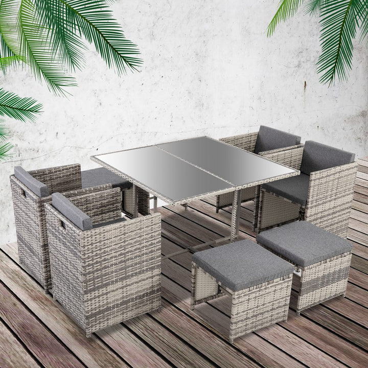 P&F ZennHome 8 Seater Outdoor Dining Set – Grey