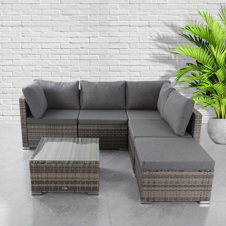 P&F ZennHome Ottoman-Style Outdoor Lounge Set in Grey