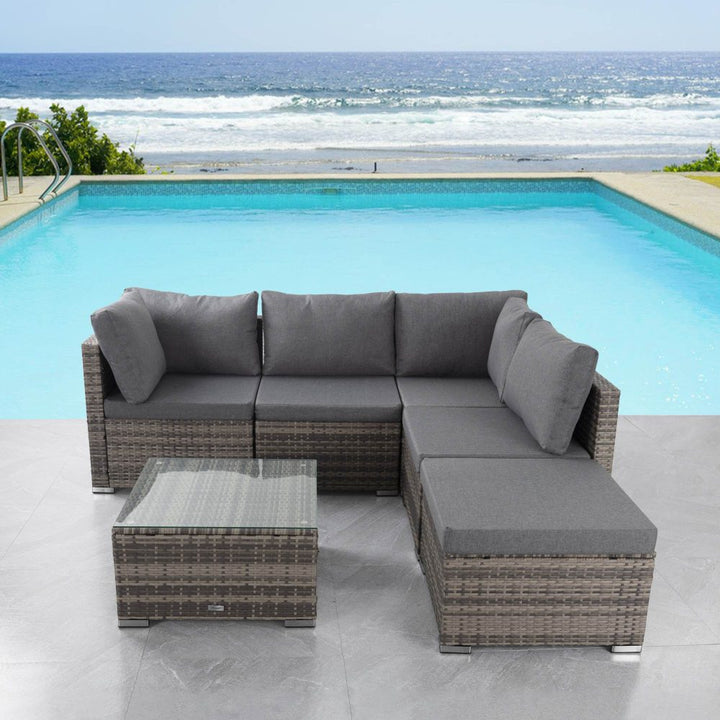 P&F ZennHome Ottoman-Style Outdoor Lounge Set in Grey