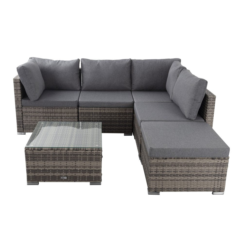 P&F ZennHome Ottoman-Style Outdoor Lounge Set in Grey