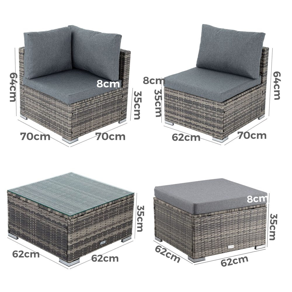 P&F ZennHome Ottoman-Style Outdoor Lounge Set in Grey