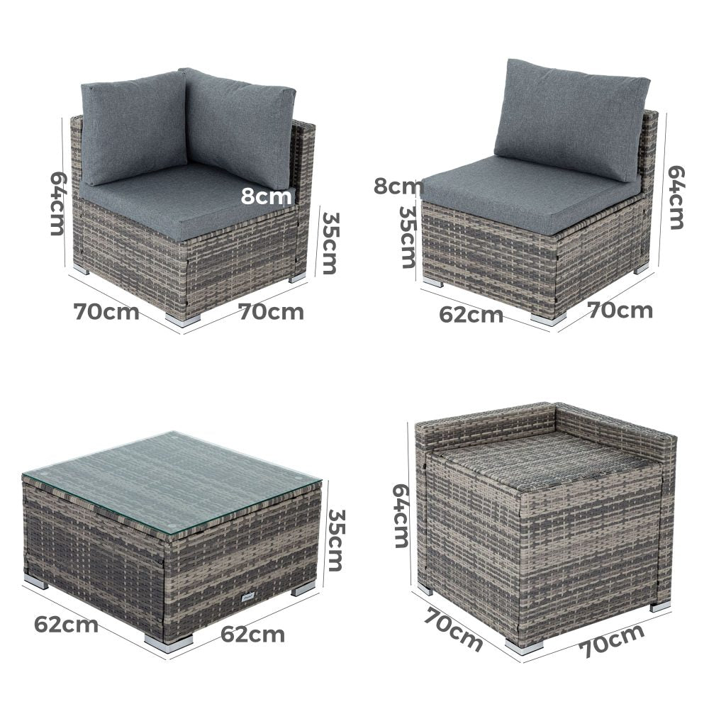 P&F ZennHome  6PCS Outdoor Modular Lounge Sofa - Grey