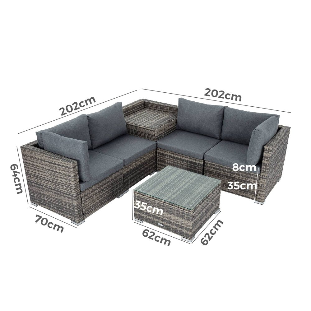 P&F ZennHome  6PCS Outdoor Modular Lounge Sofa - Grey