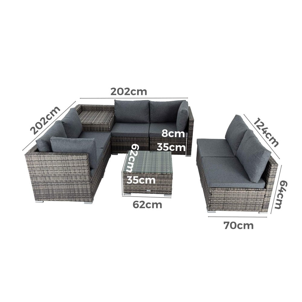 P&F ZennHome  8PCS Outdoor Modular Lounge - Grey