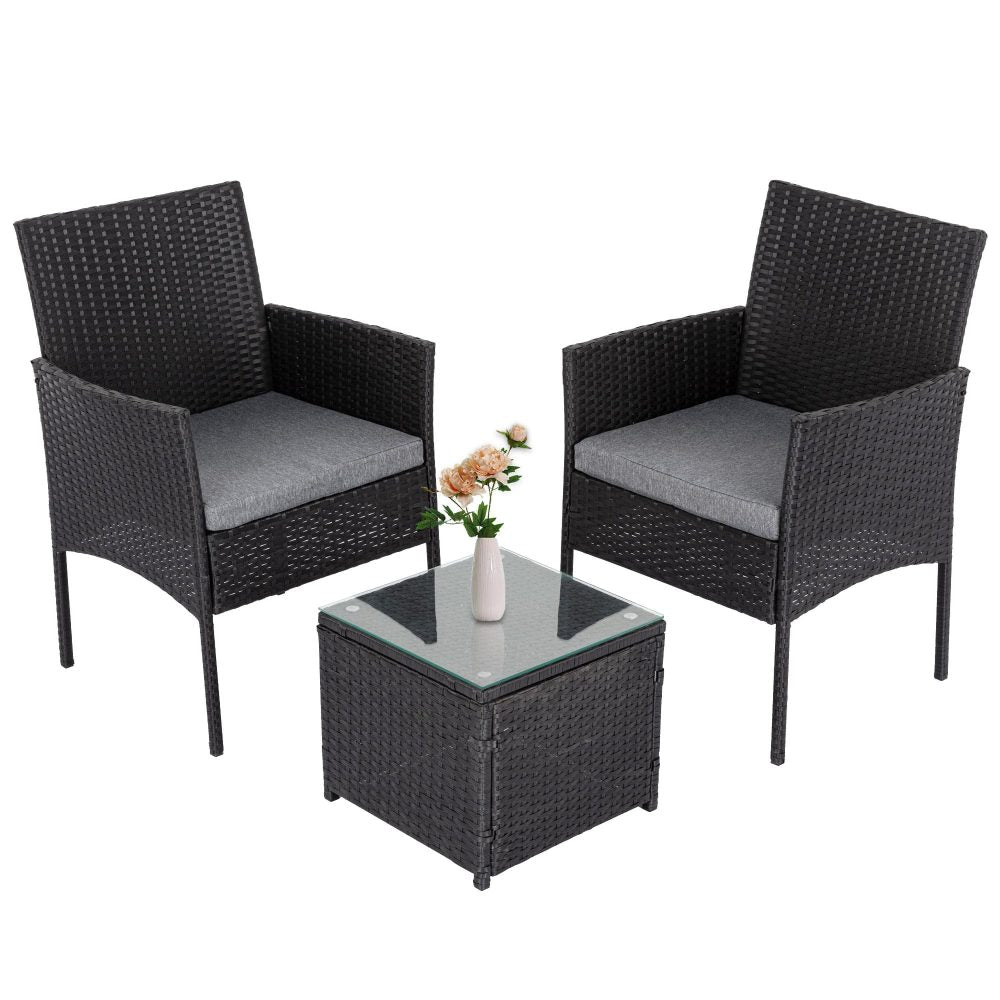 P&F ZennHome 3PC Outdoor Table and Chairs Set - Black