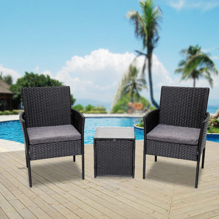 P&F ZennHome 3PC Outdoor Table and Chairs Set - Black