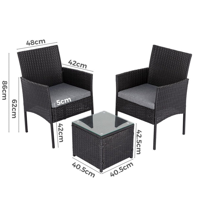 P&F ZennHome 3PC Outdoor Table and Chairs Set - Black