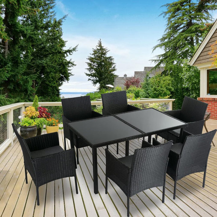 P&F ZennHome Outdoor Minimalist Black Wicker 6-Seater Dining Set
