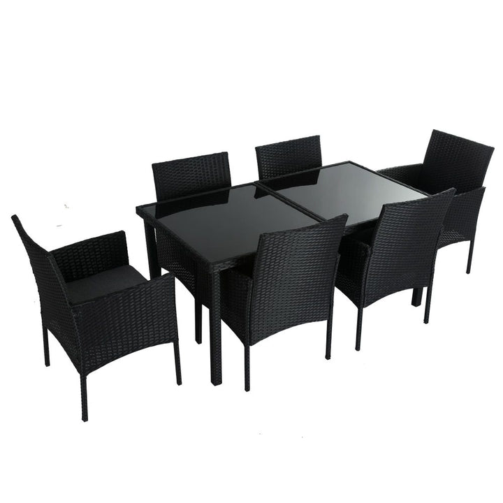 P&F ZennHome Outdoor Minimalist Black Wicker 6-Seater Dining Set
