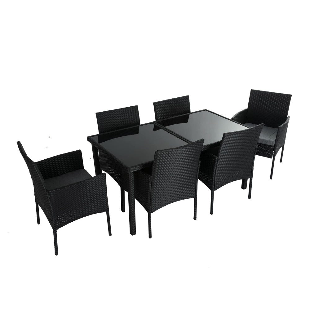 P&F ZennHome Outdoor Minimalist Black Wicker 6-Seater Dining Set