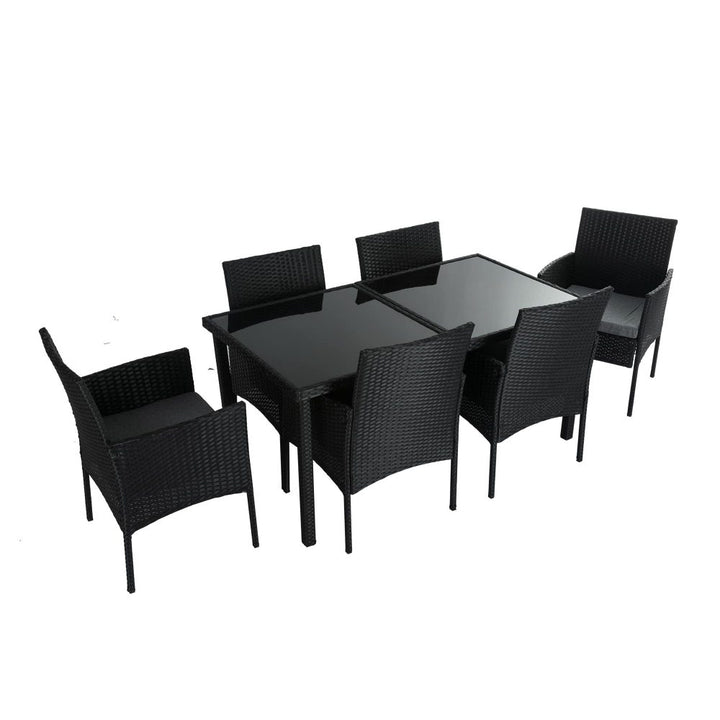 P&F ZennHome Outdoor Minimalist Black Wicker 6-Seater Dining Set