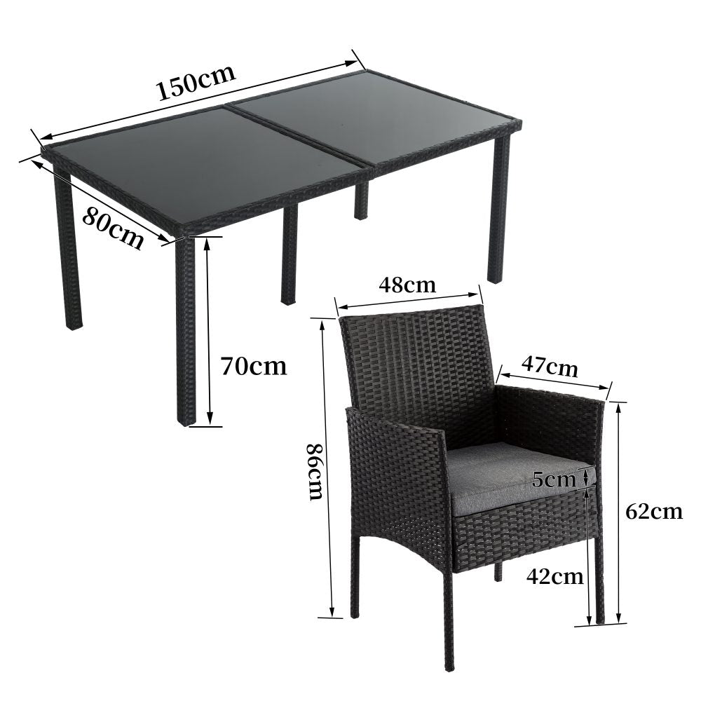 P&F ZennHome Outdoor Minimalist Black Wicker 6-Seater Dining Set