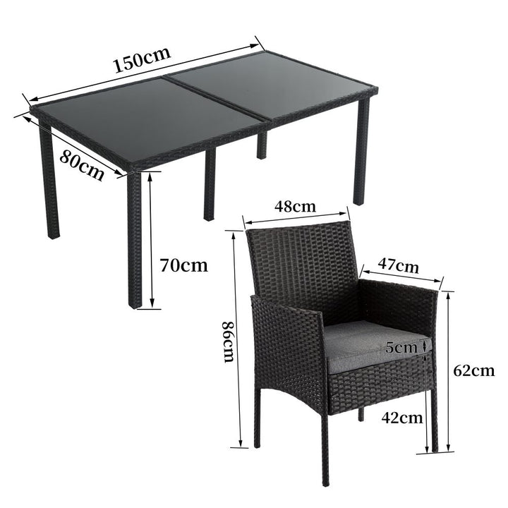 P&F ZennHome Outdoor Minimalist Black Wicker 6-Seater Dining Set