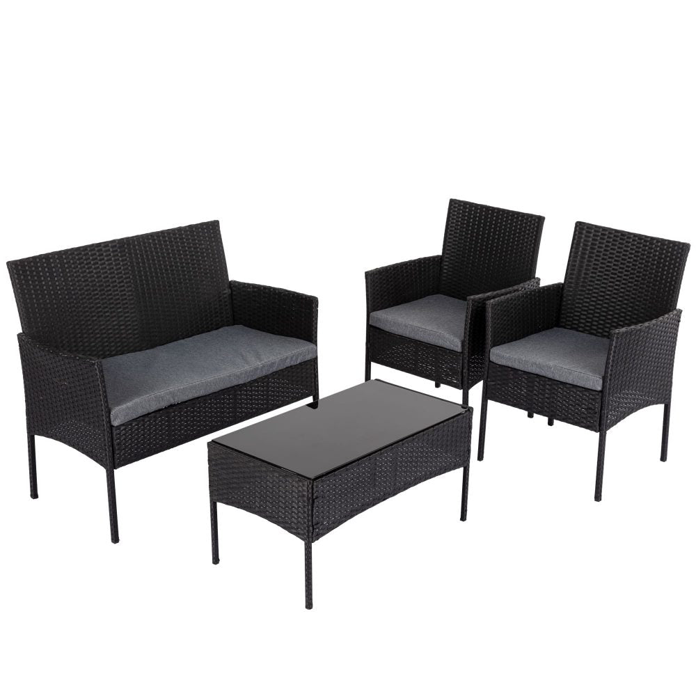 P&F ZennHome 4 Seater Wicker Outdoor Lounge Set - Black