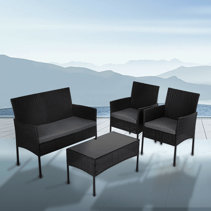 P&F ZennHome 4 Seater Wicker Outdoor Lounge Set - Black