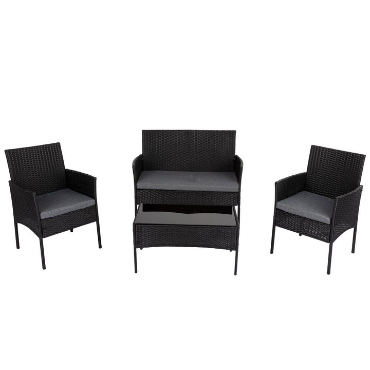 P&F ZennHome 4 Seater Wicker Outdoor Lounge Set - Black