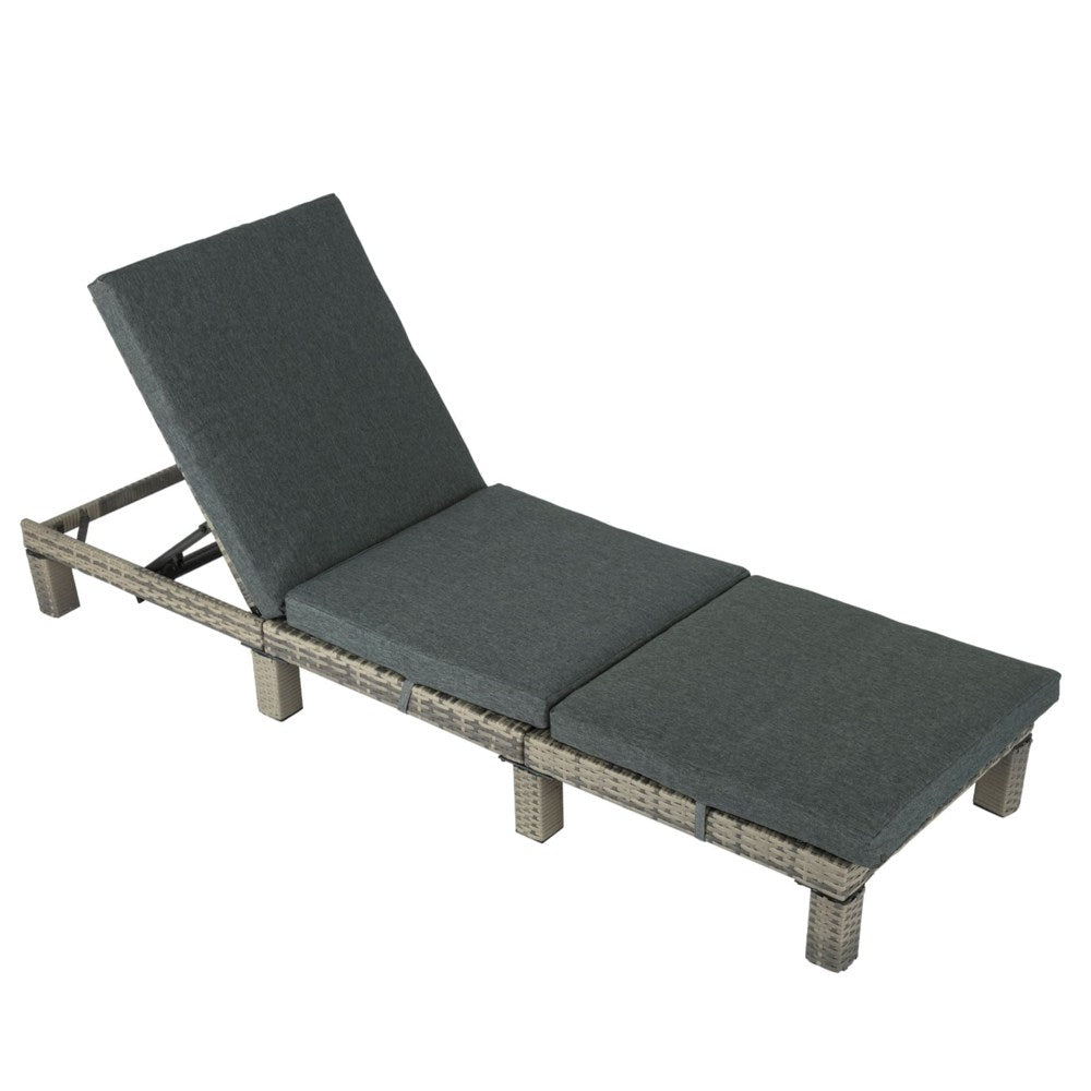 P&F ZennHome Grey Rattan Sunbed with Adjustable Recline