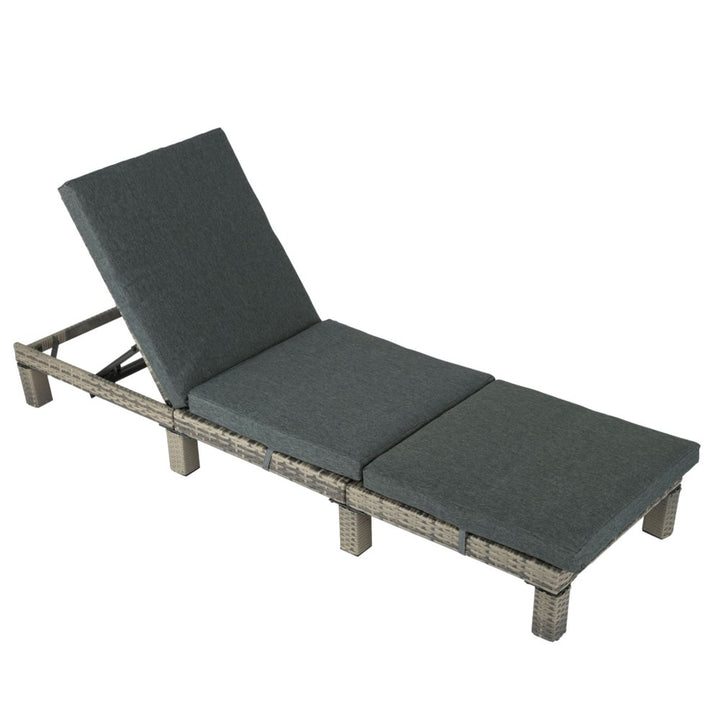 P&F ZennHome Grey Rattan Sunbed with Adjustable Recline