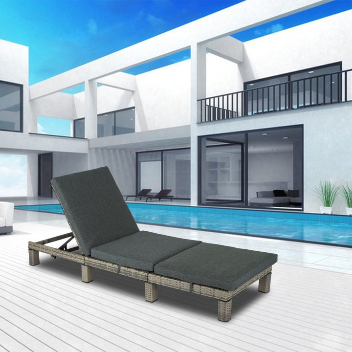P&F ZennHome Grey Rattan Sunbed with Adjustable Recline