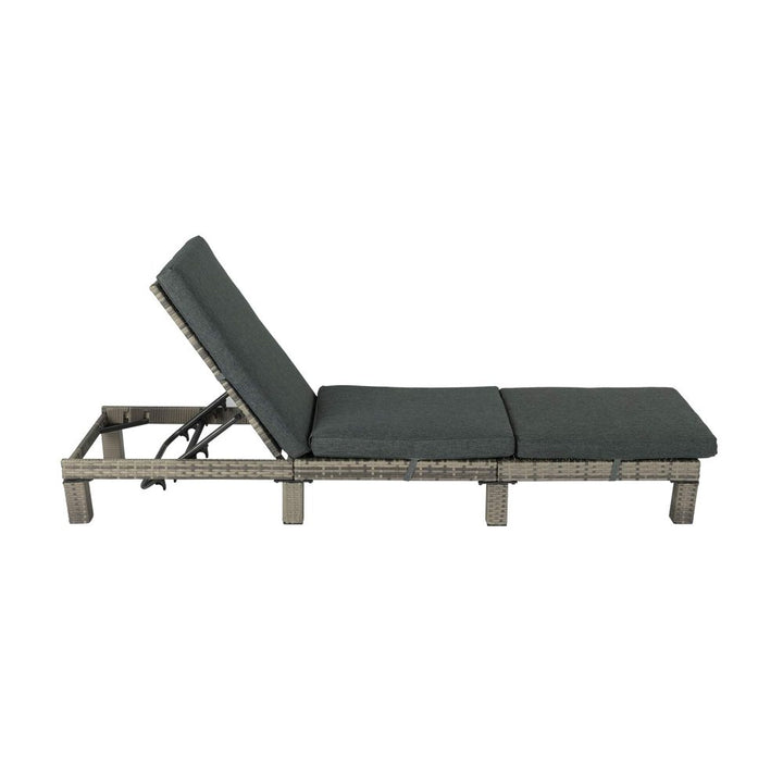P&F ZennHome Grey Rattan Sunbed with Adjustable Recline