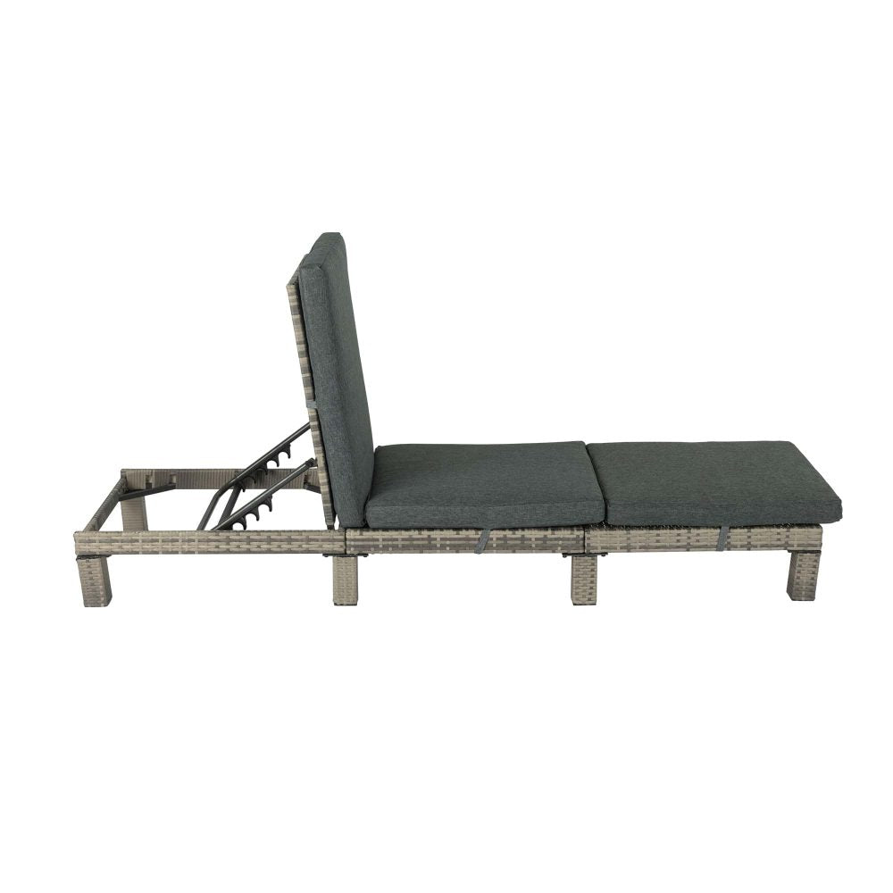 P&F ZennHome Grey Rattan Sunbed with Adjustable Recline