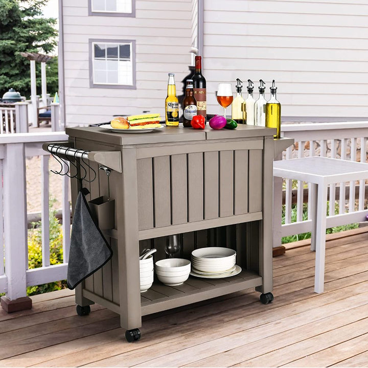 P&F ZennHome Garden Bar Serving Cart with Cooler (Taupe)