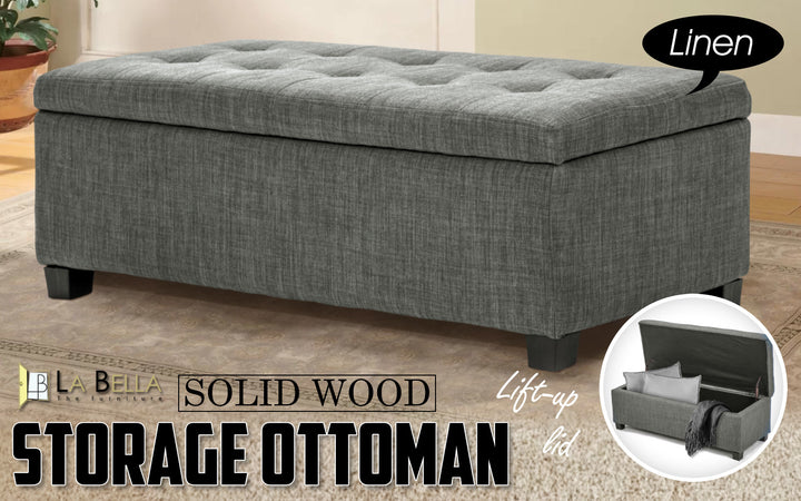 P&F La Bella 102cm Dark Grey Storage Ottoman Stool Fabric