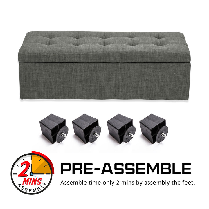 P&F La Bella 102cm Dark Grey Storage Ottoman Stool Fabric