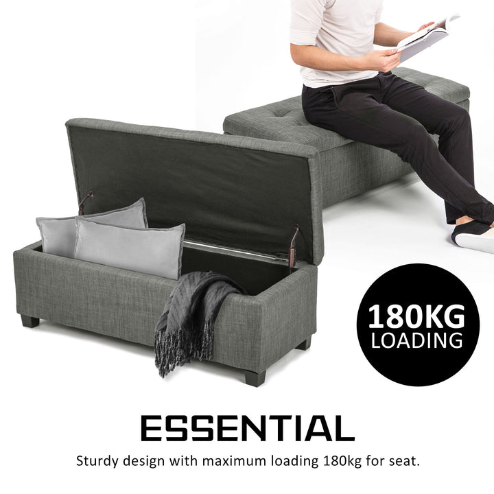 P&F La Bella 102cm Dark Grey Storage Ottoman Stool Fabric