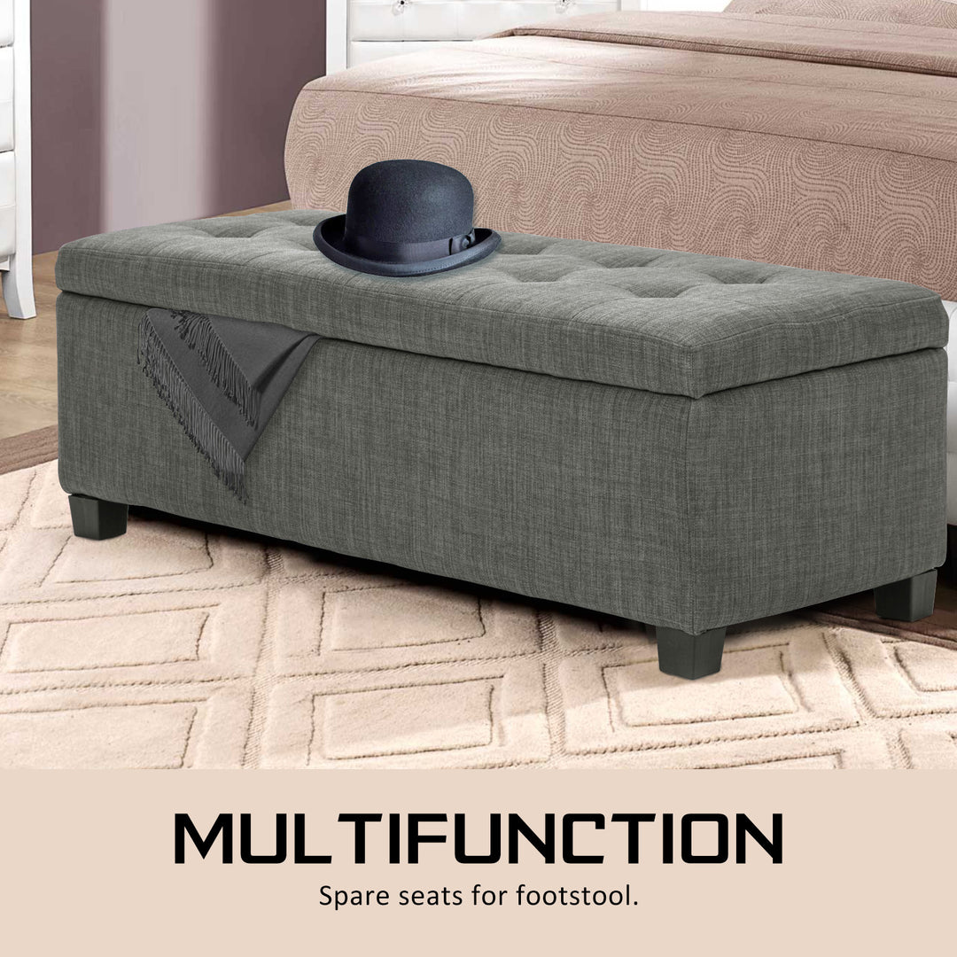 P&F La Bella 102cm Dark Grey Storage Ottoman Stool Fabric