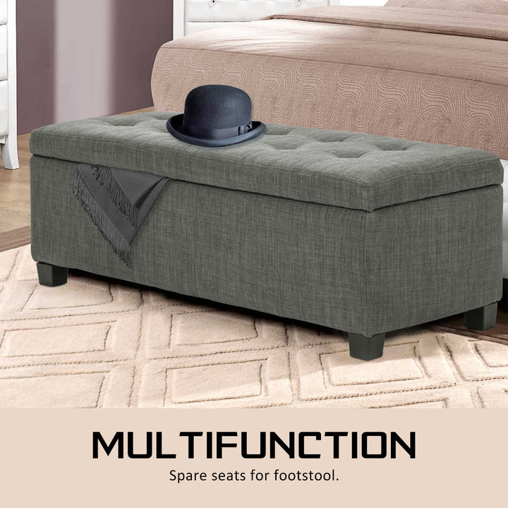 P&F La Bella 102cm Dark Grey Storage Ottoman Stool Fabric