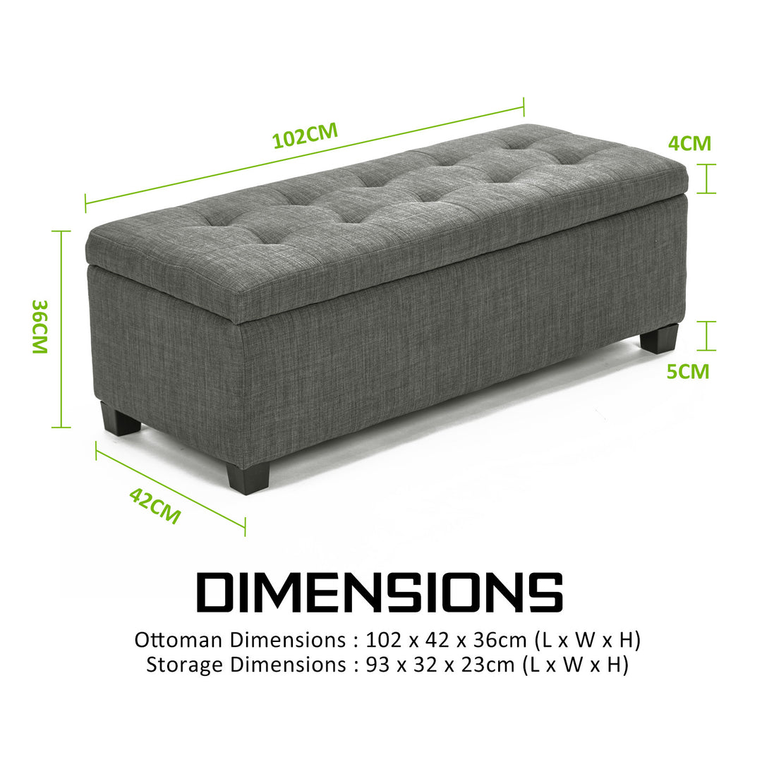 P&F La Bella 102cm Dark Grey Storage Ottoman Stool Fabric