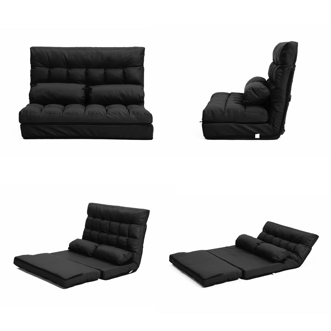 P&F ZennHome Double Seat Couch Bed Black Sofa Gemini Leather