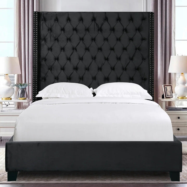 P&F Ella Winged Bed 180cm - Queen Size - Black Velvet