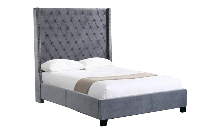 P&F Ella Winged Bed 180cm - King Size - Grey Velvet