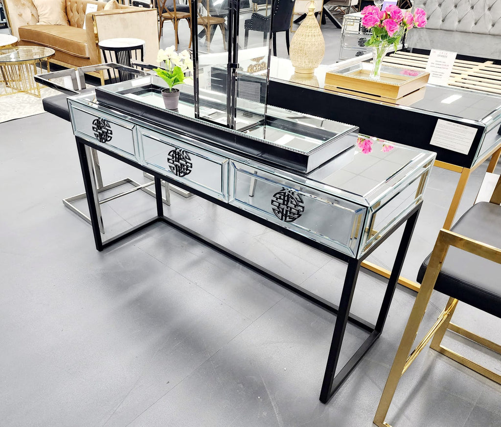 P&F Athens Mirrored Console Table -Black