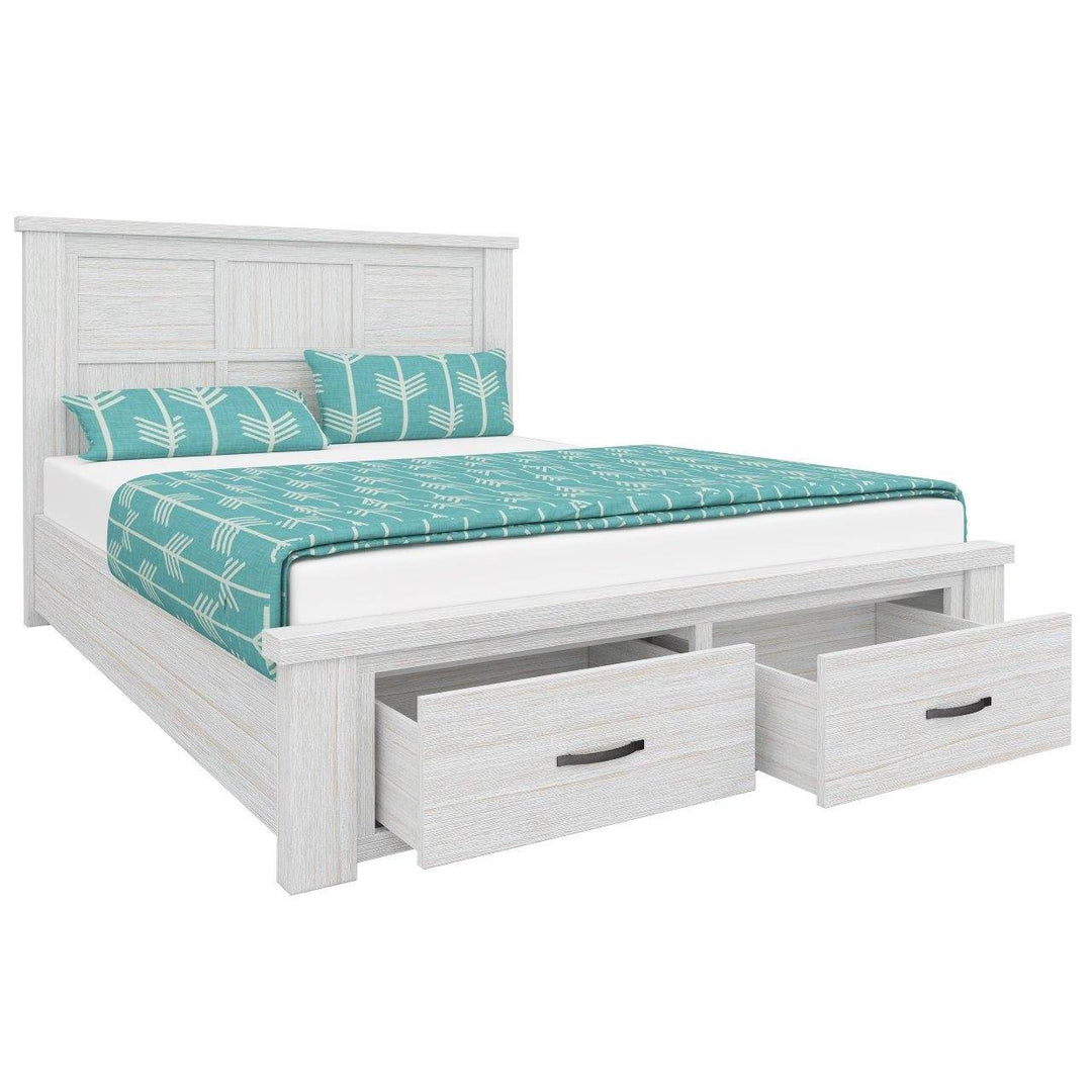 P&F Foxglove Bed Frame Queen Size Timber Mattress Base With Storage Drawers - White