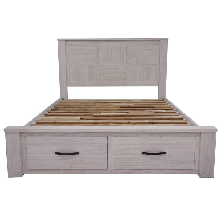 P&F Foxglove Bed Frame Queen Size Timber Mattress Base With Storage Drawers - White