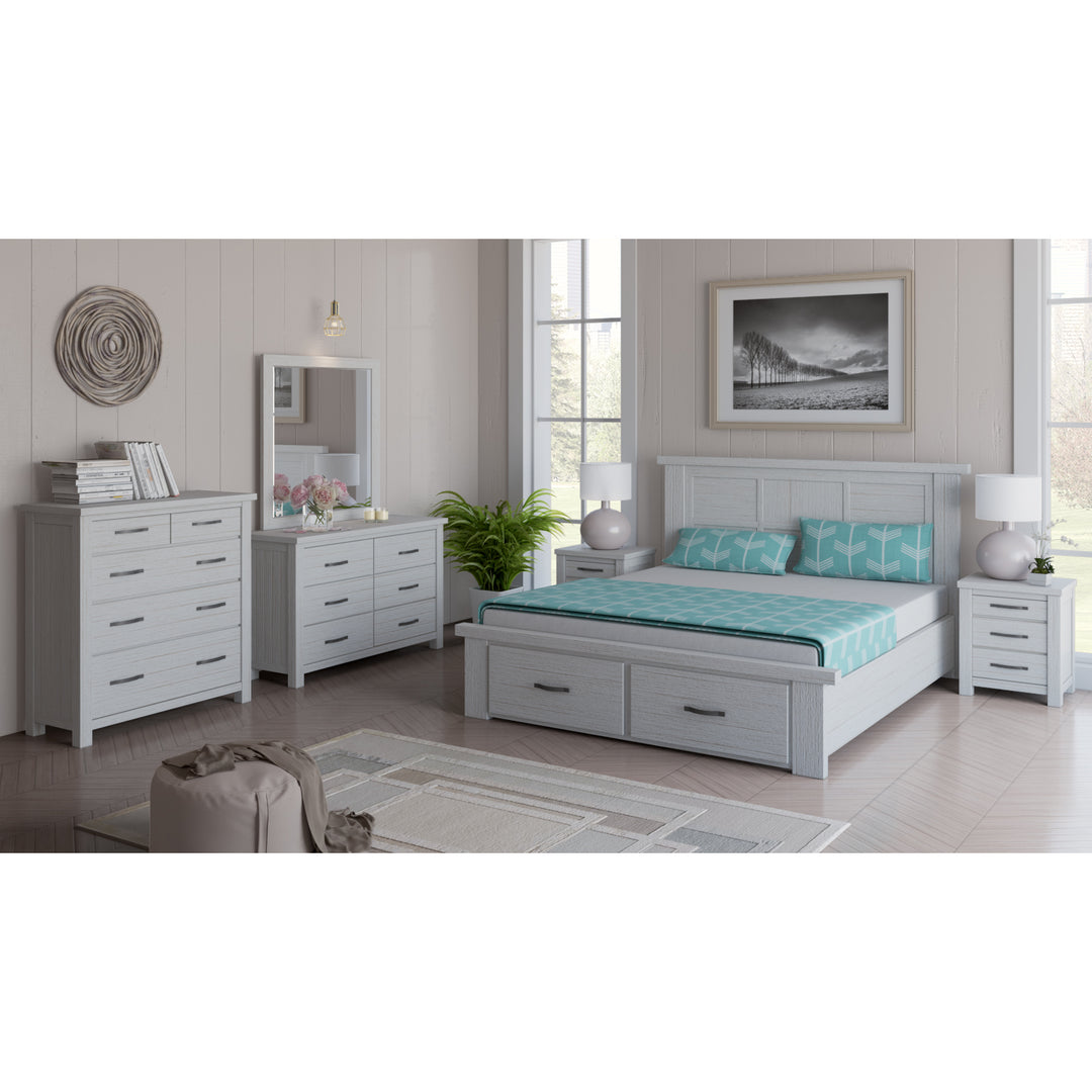 P&F Foxglove Bed Frame Double Size Wood Mattress Base With Storage Drawers - White