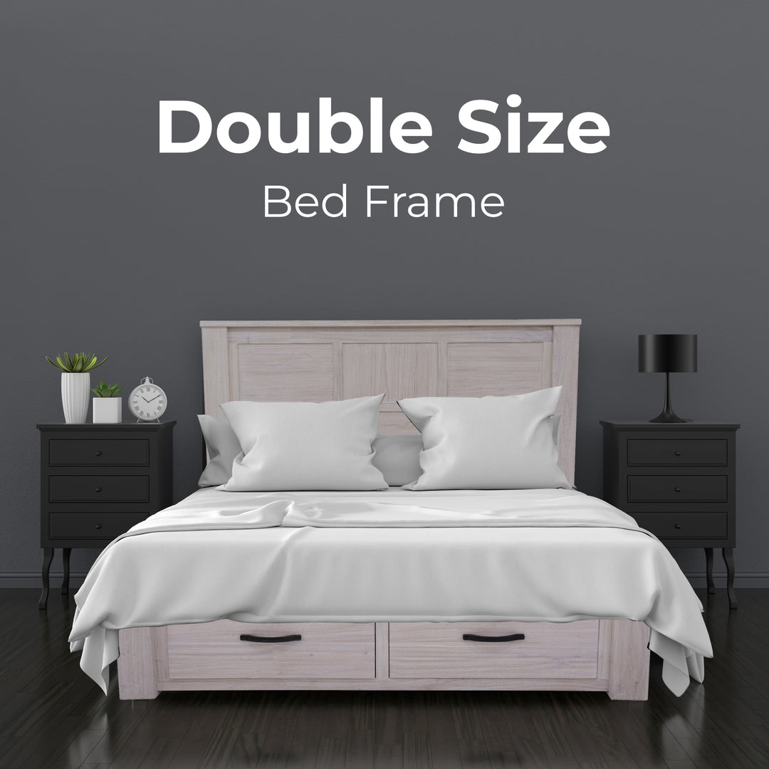 P&F Foxglove Bed Frame Double Size Wood Mattress Base With Storage Drawers - White