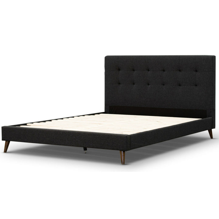 P&F Volga King Single Bed Platform Frame Fabric Upholstered Mattress Base - Charcoal